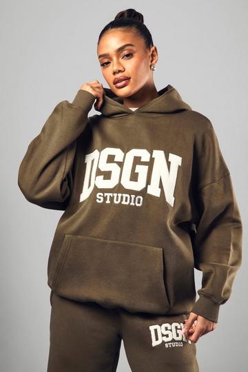 Dsgn Studio Towelling Applique Oversized Hoodie olive