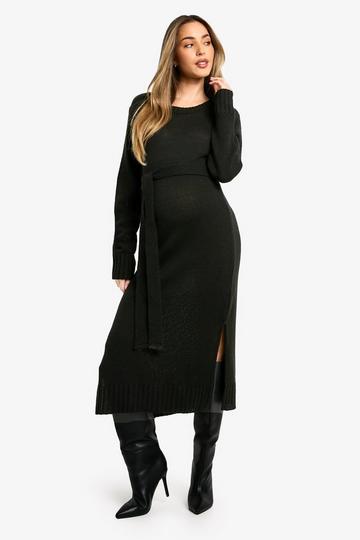 Black Maternity Crew Neck Jumper Midi Dress