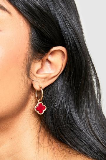 Cherry Red Clover Hoop Earrings cherry