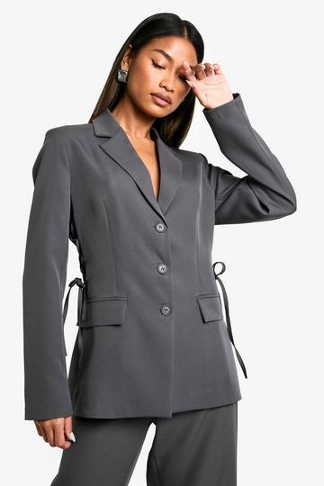 Marl Lace Up Detail Tailored Blazer charcoal