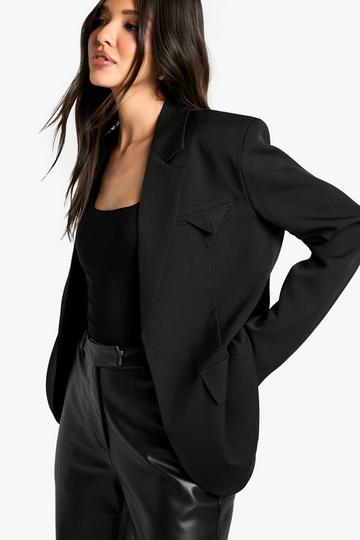 Oversized Pocket Detail Tailored Blazer black