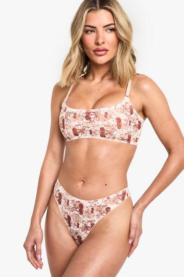 Valentines Cherry Lace Scoop Bralette & Brazilian Set cream