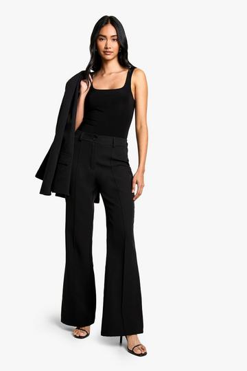 Woven Seam Detail Flare Trousers black