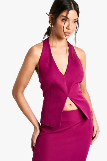 Woven Halter Plunge Top plum