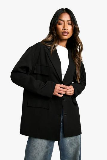 Oversized Geweven Baggy Blazer Met Zakken black