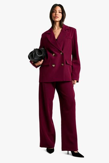 Burgundy Red Woven Pleated Tailored Straight Leg Pants