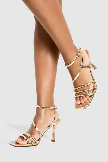 Triple Strap Asymmetric Strap Heels gold