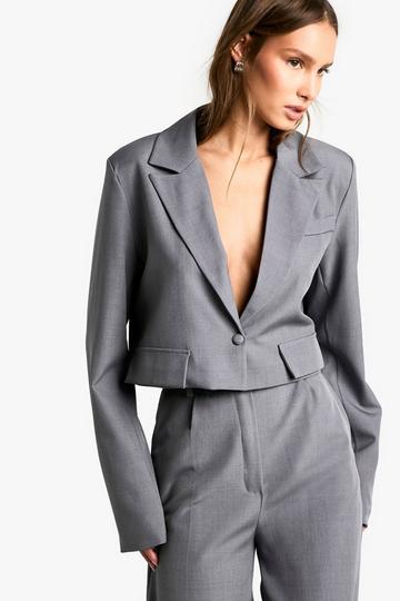 Korte Getailleerde Mergel Blazer grey marl