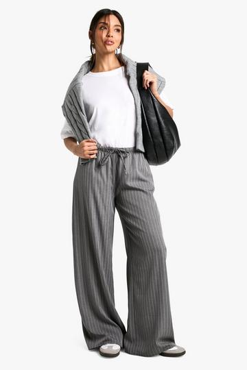 Grey Woven Pinstripe Wide Leg Trouser