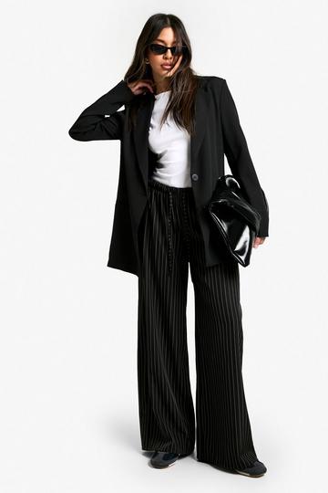 Woven Pinstripe Wide Leg Trouser black