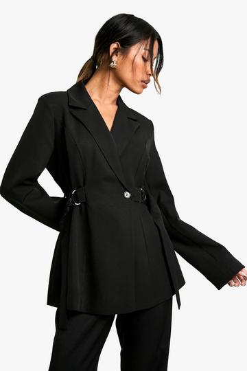 Woven Tailored Oversized Buckle Detail Blazer black