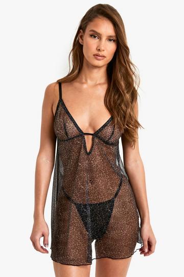 Valentines Leopard Mesh Babydoll brown