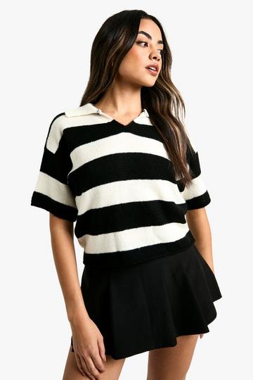 Deep Stripe Crop Oversized Knitted Rugby Top mono