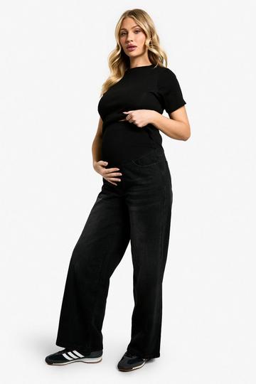 Maternity Over The Bump Wide Leg Jeans washed black