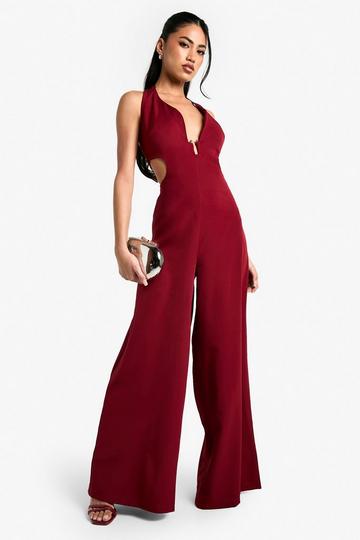 Cut Out Trim Detail Wide Leg Jumpsuit berry