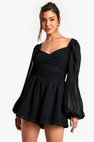 Chiffon Wrap Split Sleeve Playsuit black