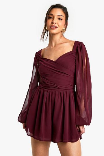 Chiffon Wrap Split Sleeve Playsuit berry