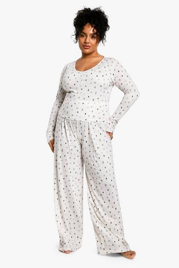 Plus Christmas Bow Detail Pants Pj Set ivory