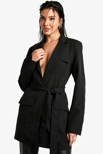 Tailored Pocket Detail Belted Blazer black