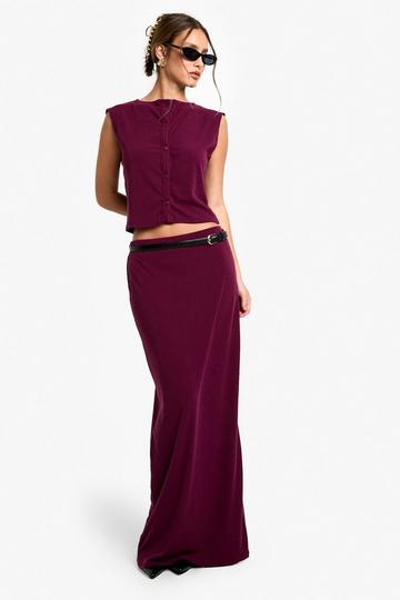 Zacht Geribbelde Top Met Knopen En Maxi Rok Set plum