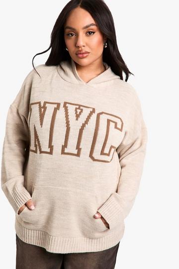 Plus Gebreide NYC Hoodie stone