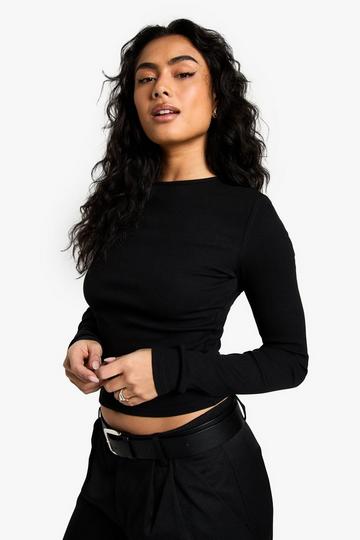 Boohoo Basics Rib Long Sleeve Crew Neck Crop Top black