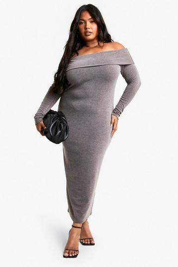 Brown Plus Two Tone Off Shoulder Column Midaxi Dress