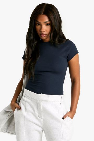 Boohoo Basics Short Sleeve Crew Neck Bodysuit navy