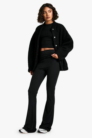 Tall Fold Over Waist Soft Rib Flare Trouser black