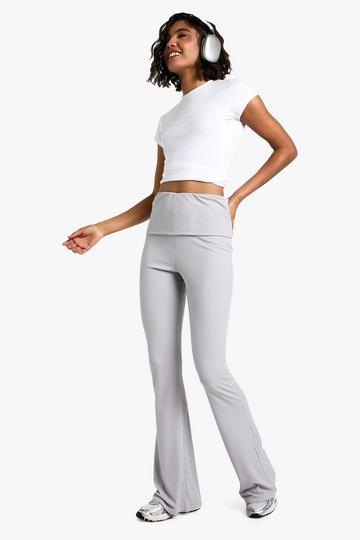 Tall Fold Over Waist Soft Rib Flare Trouser grey