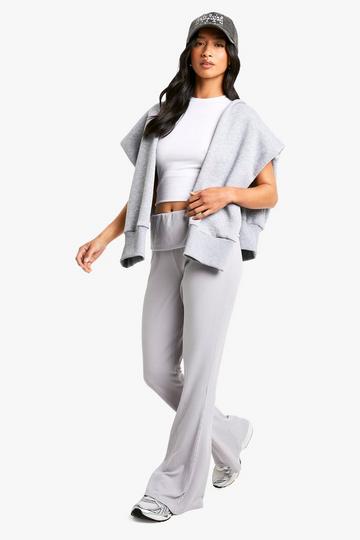 Petite Fold Over Waistband Soft Rib Flare Trouser grey