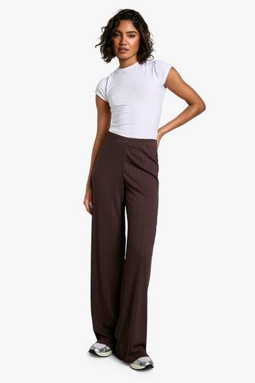 Tall Jersye Rib Wide Leg Rib Trouser chocolate