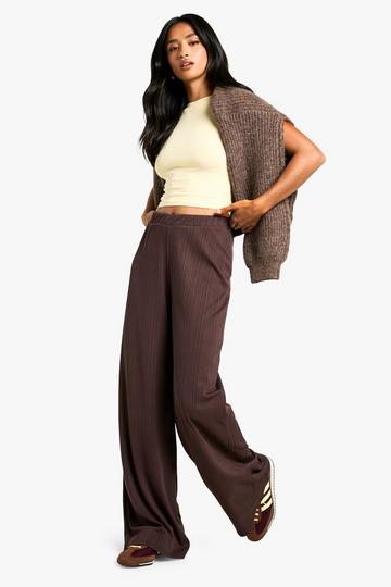 Petite Wide Leg Rib Pants chocolate