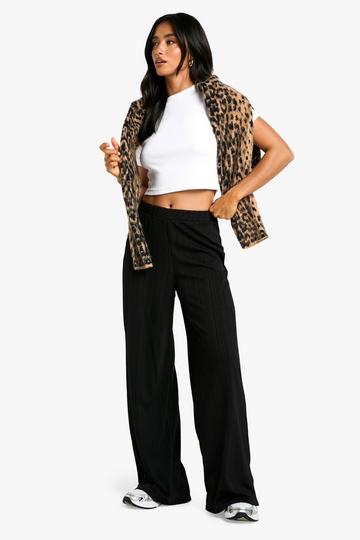 Petite Wide Leg Rib Trouser black