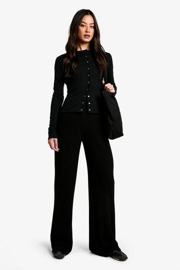 Tall Geborstelde Geribbelde Wide Leg Broek black