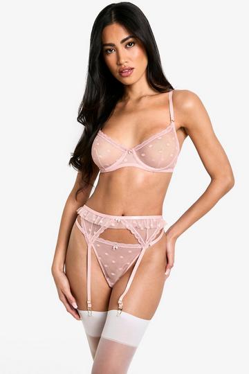 Mesh Valentijns Jarretels Met Stippen En Strik baby pink