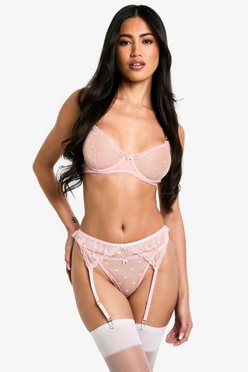 Valentines Spot Mesh Bow Trim Thong baby pink