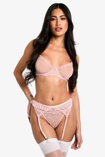 Pink Valentines Spot Mesh Bow Trim Underwire Bra