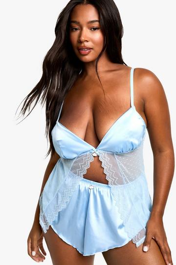 Plus Cloud Trim Open Front Babydoll baby blue