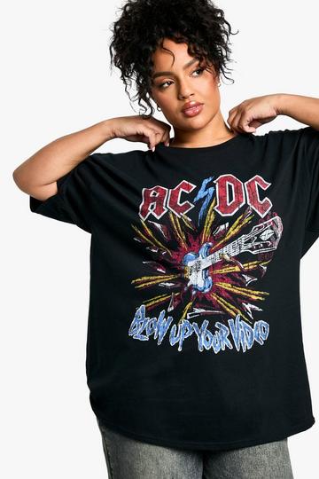 PLUS ACDC LICENSE PRINTED OVERSIZED GRAPHIC BAND TSHIRT black