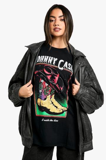 JOHNNY CASH LICENSE PRINTED OVERSIZED GRAPHIC BAND TSHIRT black