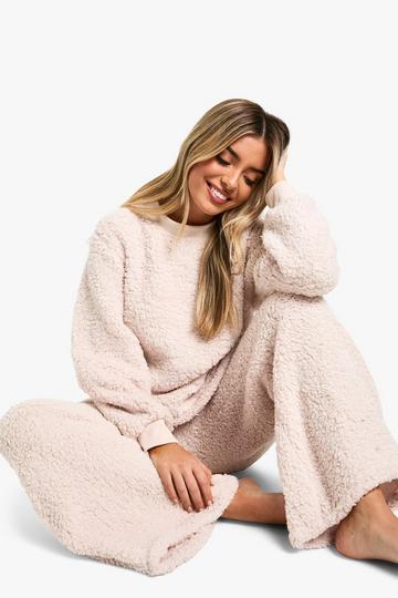 Pluizige Trui En Wide Leg Lounge Set cream