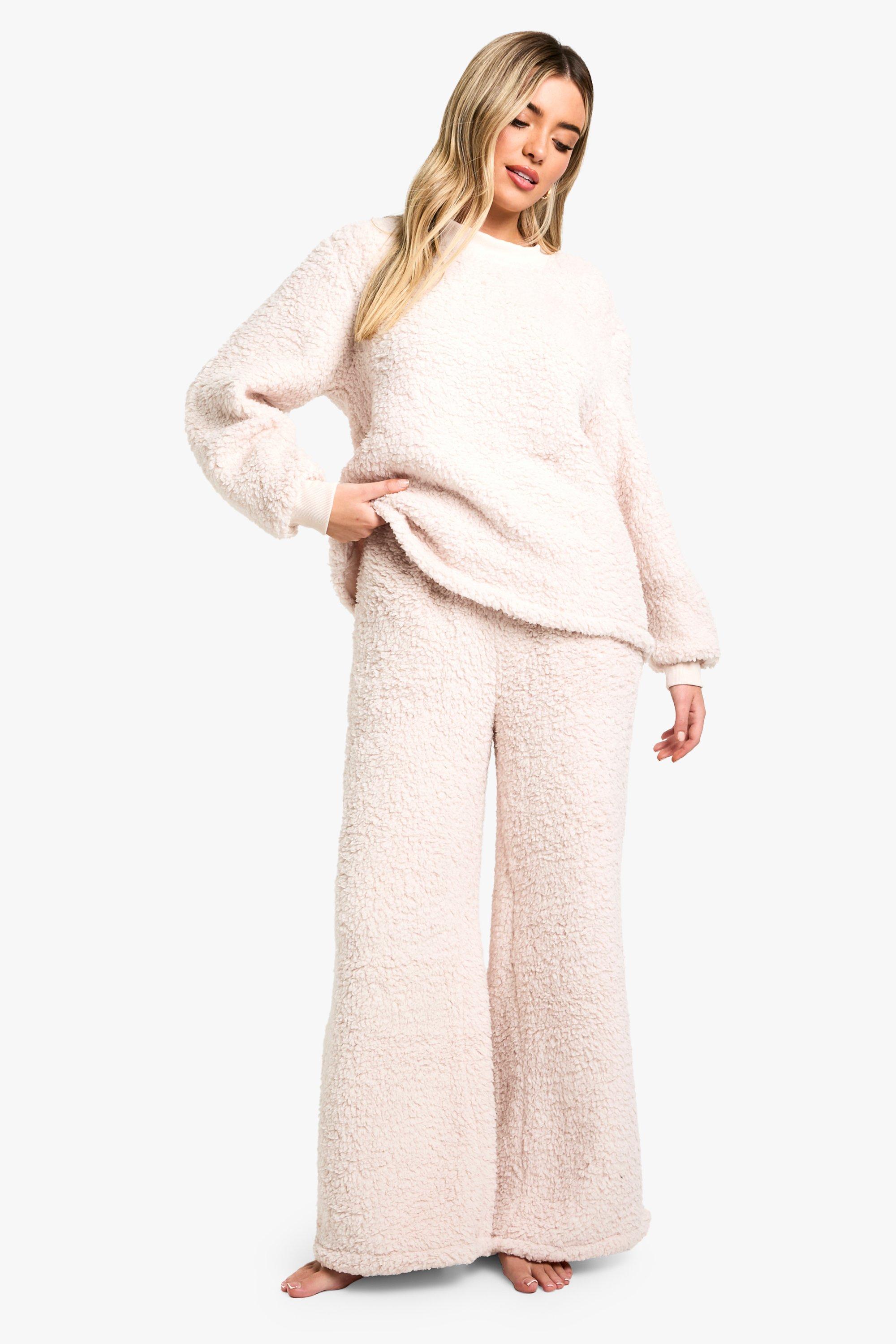 Borg Jumper and Wide Leg Lounge Set boohoo