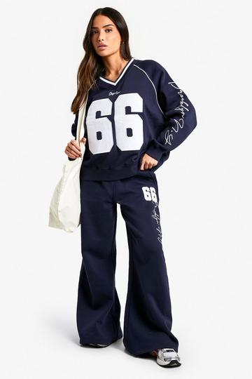 Petite Geborduurde Wide Leg Joggingbroek navy