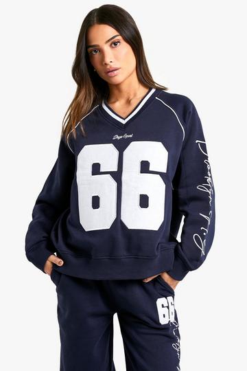 Petite 66 Applique V Neck Sweatshirt navy