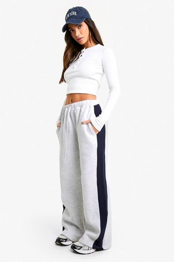 Petite Side Stripe Panel Wide Leg Track Pants grey