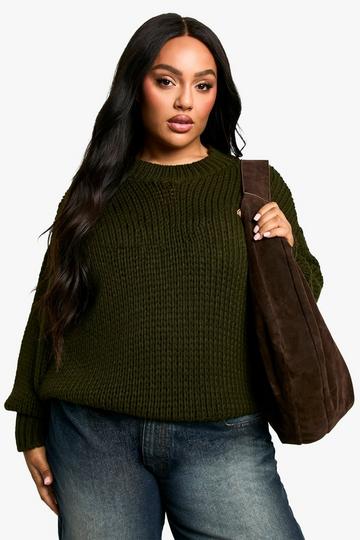 Plus Oversized Trui Met Crewneck khaki