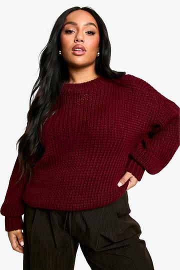 Burgundy Red Plus Oversized Crew Neck Jumper