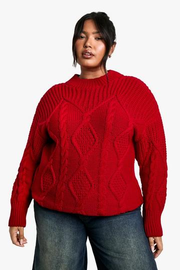 Plus Oversized Cable Knit Jumper red