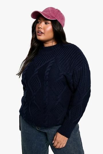 Grande taille - Pull oversize en maille torsadée navy